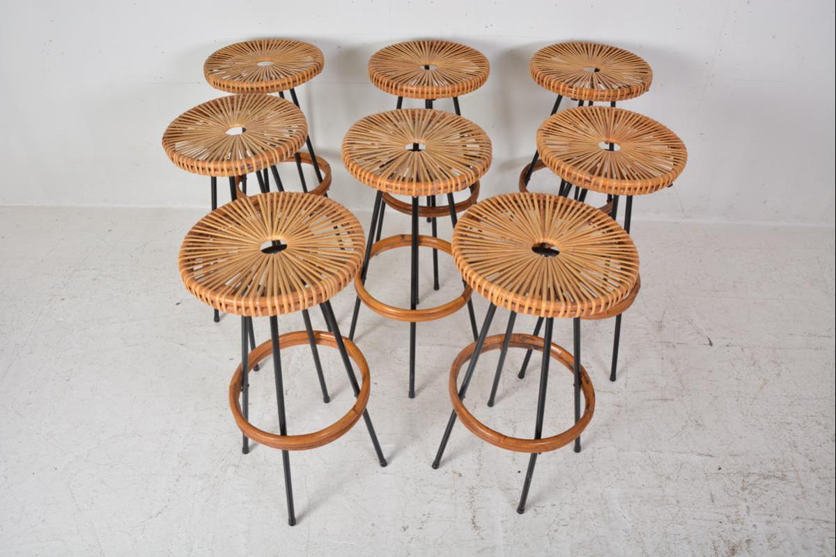 TABOURETS DE BAR ROHE NOORDWOLDE - Rattan - 1960s