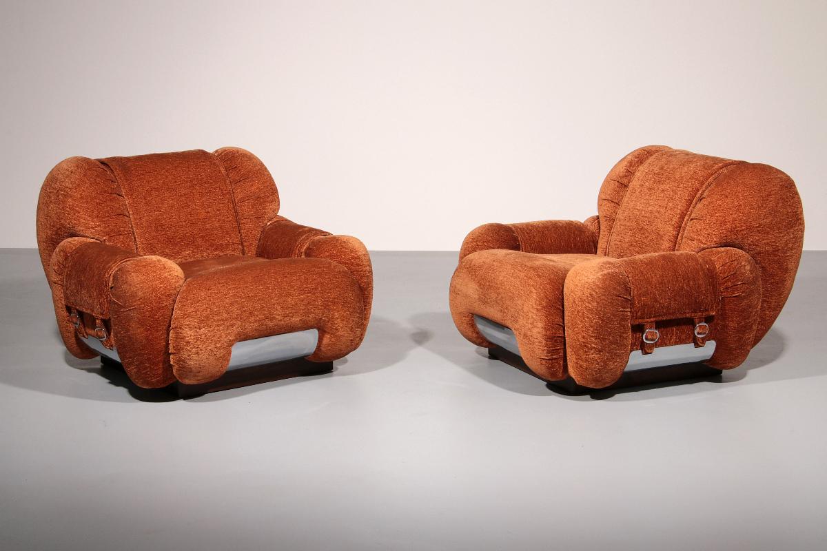 Lounge Chairs designed in the style from Adriano Piazzesi italy - Fabric - 1960s
