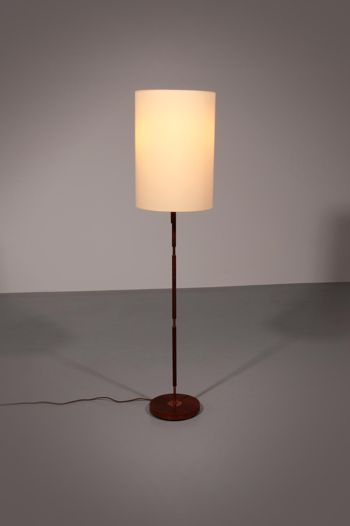 Temde Teak & brass Floor Lamp with New Custom Shade – 1960s Elegance - Fabric - 1960s