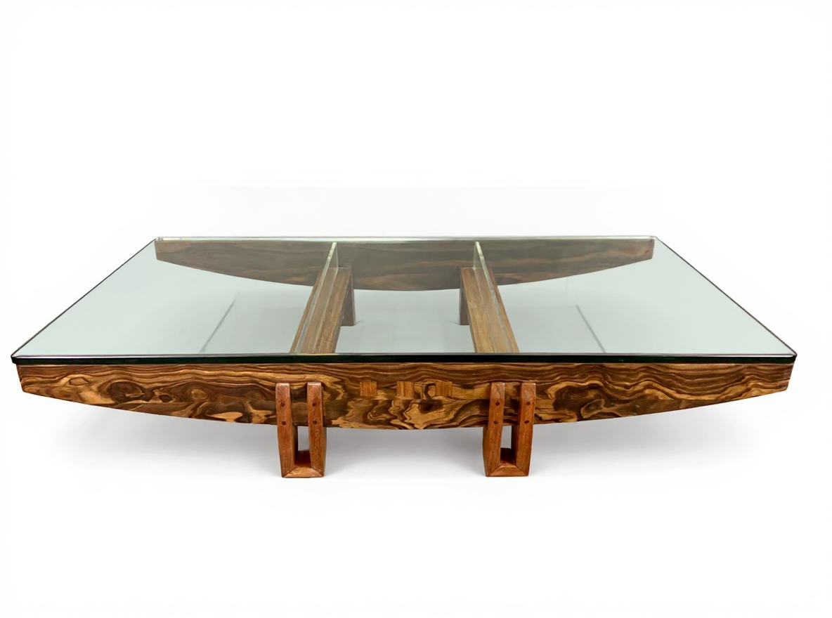 Table basse, bois de rose et verre, Brésil, circa 1970. - Wood - 1970s