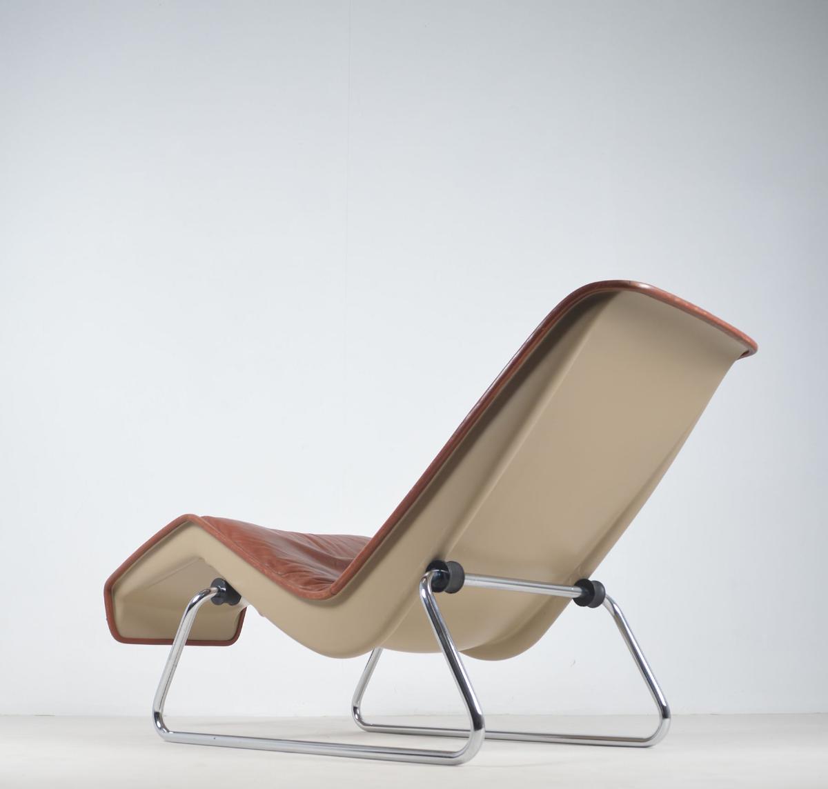 Space Age lounge chair in leather with chrome base, 1970s - Cuir - Années 70