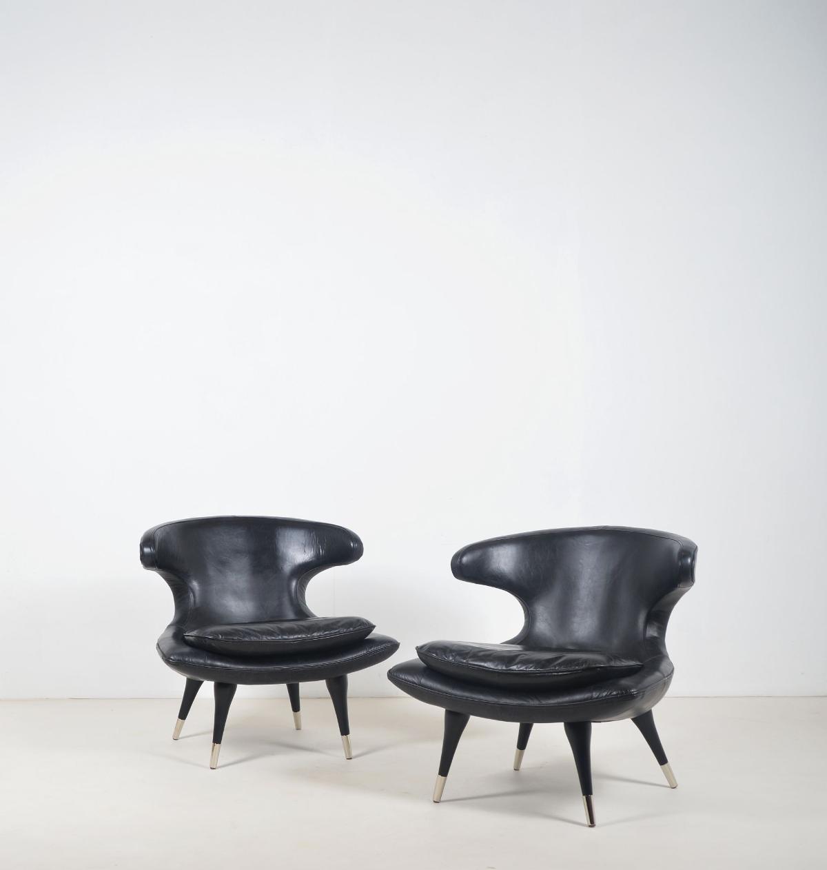 Set of Italian Horn leather armchairs, 1960s - Cuir - Années 60
