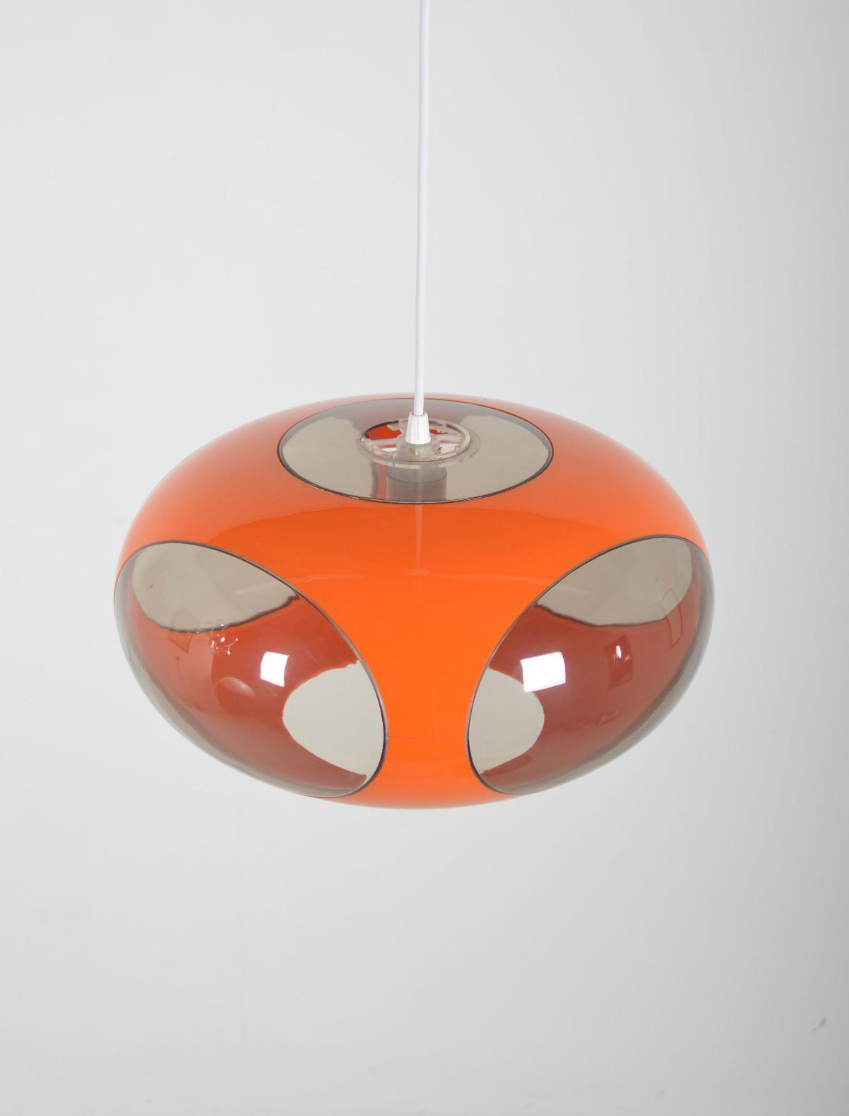 Space Age UFO pendant lamp 'Bug Eye' (orange) by Massive, 1970s - Plastique - Années 70