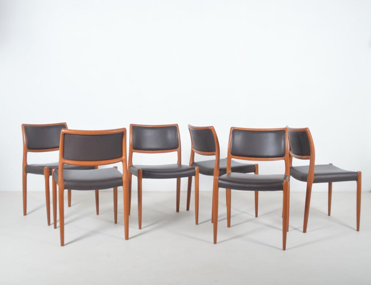 Design : Set of 6 chairs model 80 designed by Niels Møller, 1960s par Niels Otto Møller