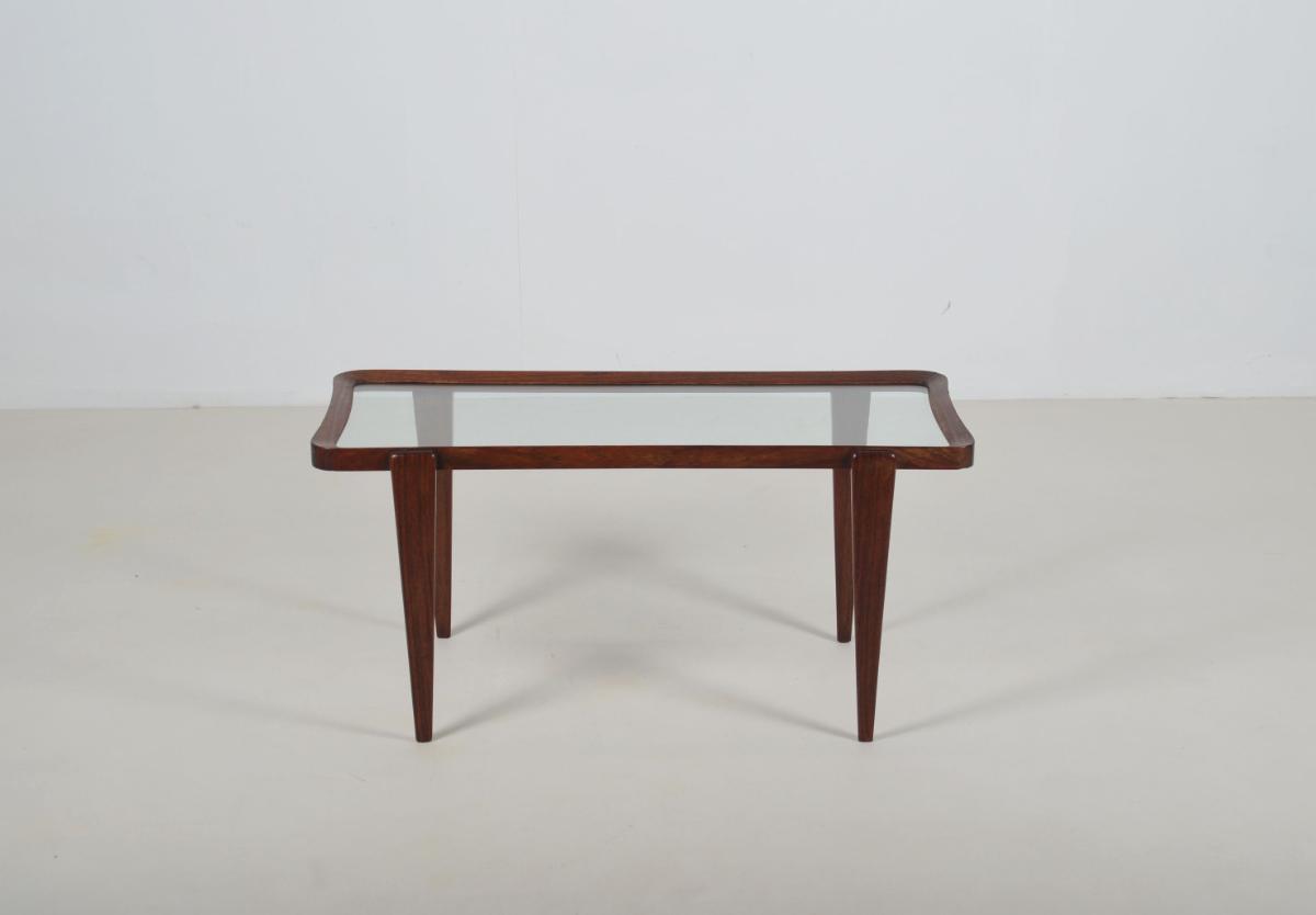Italian coffee table with glass top in the style of Ico Parisi, 1950s - Bois - Années 50