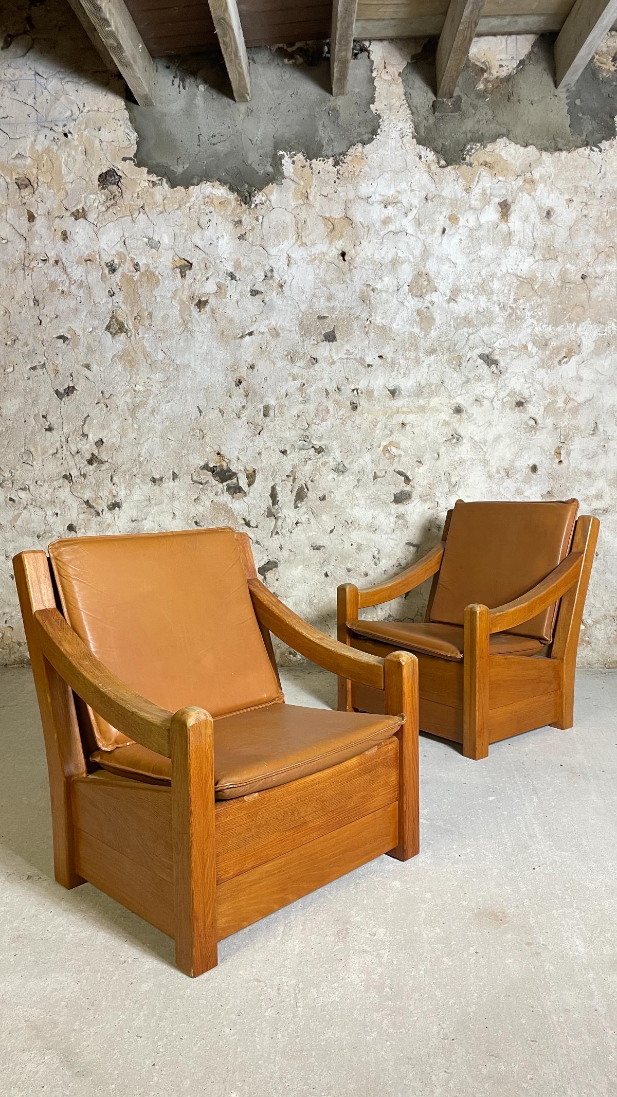 Fauteuils brutalistes - Wood - 1960s