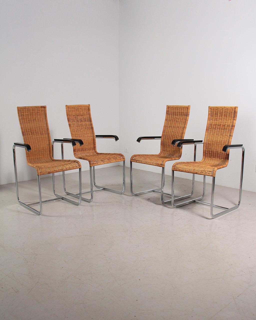 4 chaises TECTA - D25 - Rotin - Années 80
