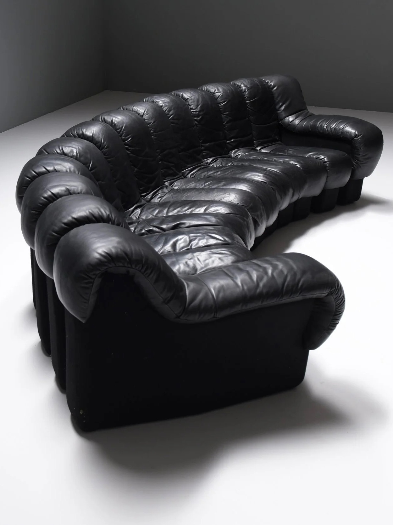 DS-600 Snake Sofa in Black Leather by Ueli Berger for De Sede, Switzerland, 1970s