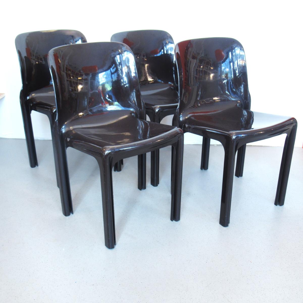 Quatre chaises Selene marron Vico Magistretti Artemide - Fibre de verre - Années 70